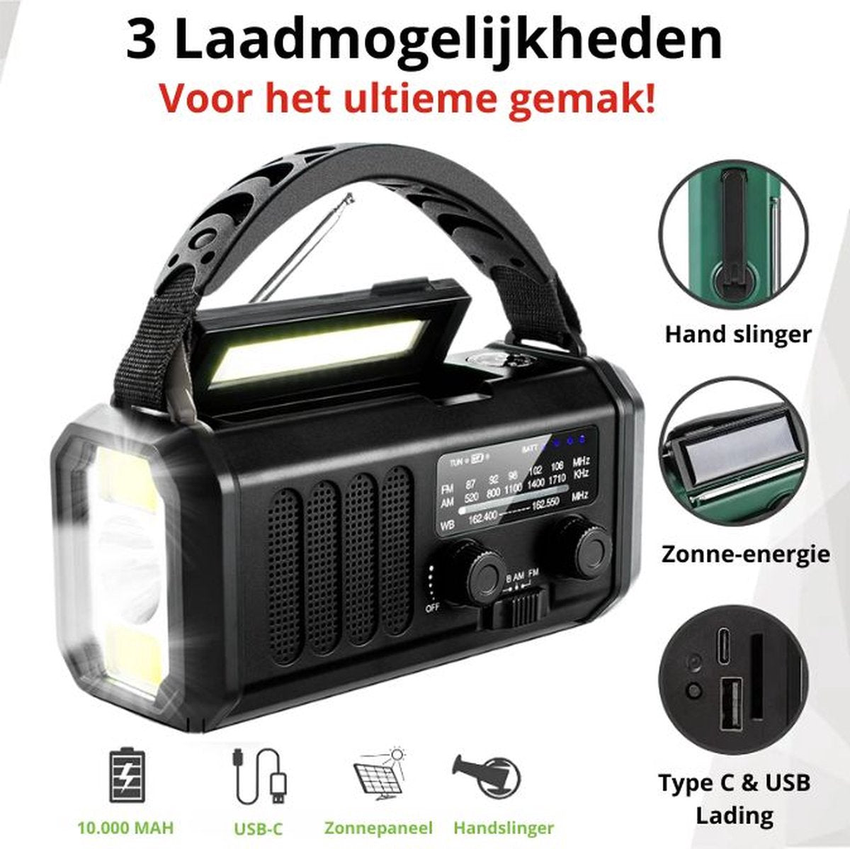 Jouwkoop® Noodradio PRO 2.0 Extra Krachtig - Solar & Opwindbaar